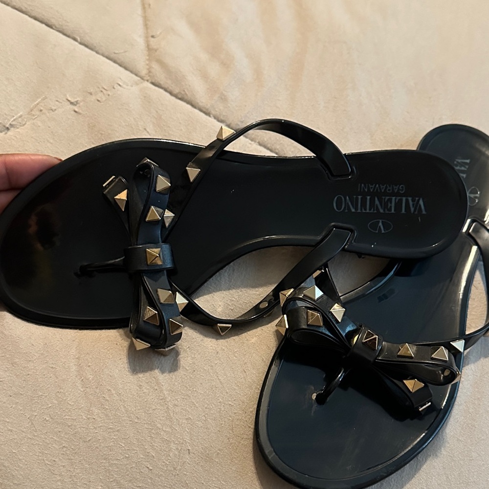 Valentino Garavani Black and Gold Studded Sandals - Picture 4 of 4